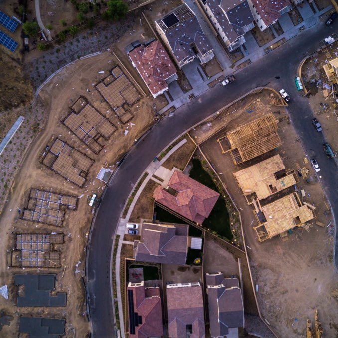 Aerial view of neighborhood construction